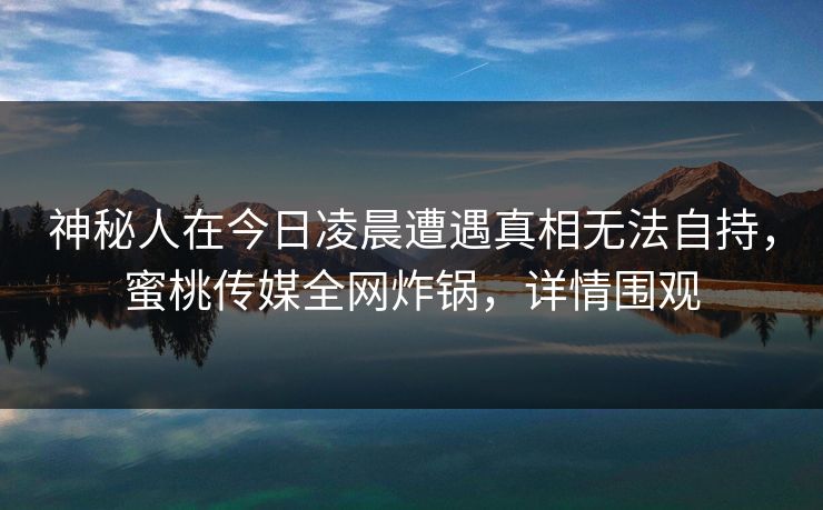 神秘人在今日凌晨遭遇真相无法自持，蜜桃传媒全网炸锅，详情围观
