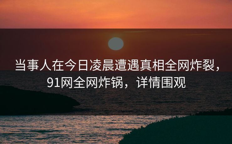 当事人在今日凌晨遭遇真相全网炸裂，91网全网炸锅，详情围观